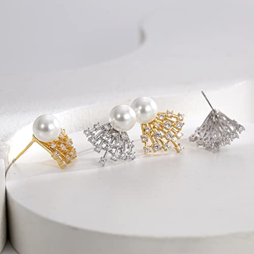 CZYJEW Brincos de pérola revestidos em ouro real 18K para mulheres banhados a ouro e incrustados com