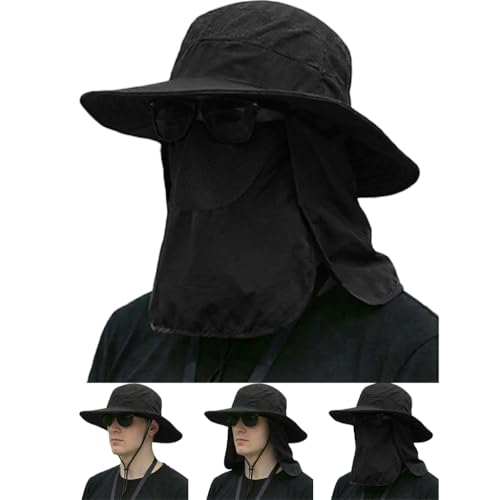 Image of Sun Hat Bucket Hats for Men Women,Outdoor Wide Brim Fishing Hat with Detachable Face Cover & Neck Flap UV Protection