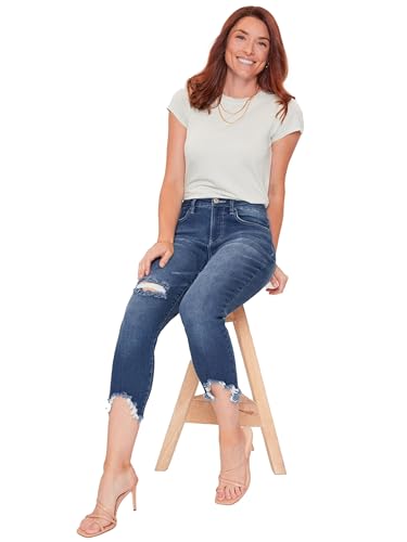 Royalty For Me Women's High Rise Vintage Straight Fray Hem Jean, Indigo Blue, 164