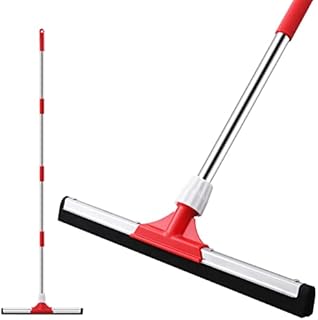 Mitclear 17In Floor Squeegee Mop with Extension Poles(58IN), Wet Room Double Foam Floor Wiper Heavy Duty, Water Broom Squeegee Floor Scrubber for Indoor & Outdoor Garage Shower Bathroom Garden Kitchen