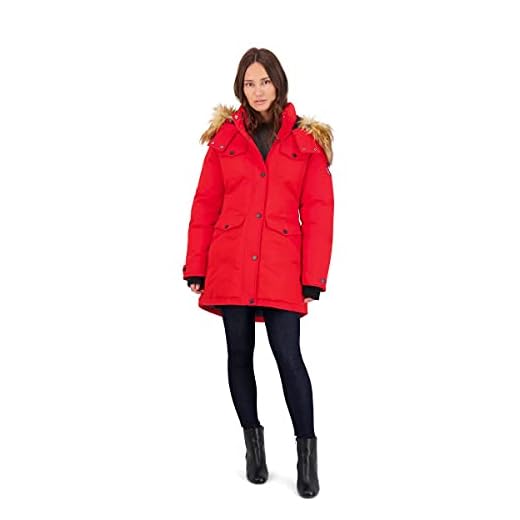 CANADA WEATHER GEAR Women's Heavyweight Water Resistant Parka Coat Red Size L