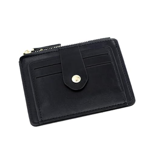 Men's Vintage PU Leather Compact Wallet with Zippered Coin Pocket and Credit Card Holder (Black)