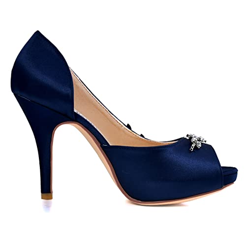 Image of Elegantpark HP1560IAC Platform Wedding Shoes for Bride High Heels Women Bridal Shoes Peep Toe Rhinestones Satin Wedding Party Dress Court Shoes Ivory