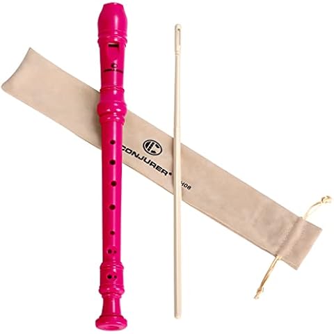 CONJURER Soprano Recorder for kids& beginners, 8-hole German System, 3-piece construction detachable, ABS Resin flut instrument with cleaner rod, Carrying Bag, Fingering Chart, Pink Cover