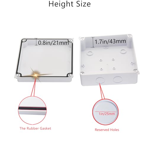 Image of Junction Box,2 PCS Reserved Holes Electrical Boxes Waterproof IP65 ABS Plastic Electrical Power Cord Enclosure Project Box White 5.9 x 5.9 x 2.8 inch(150x150x70mm)