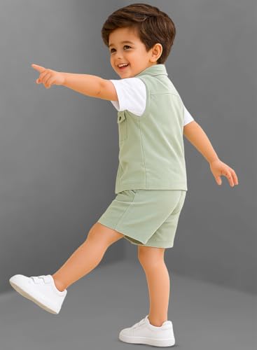 Image of 3BROS Kids Cotton Shirt Shorts Set for Boys Kids Clothing /Boys Clothing Set (Party /Festive) Wear