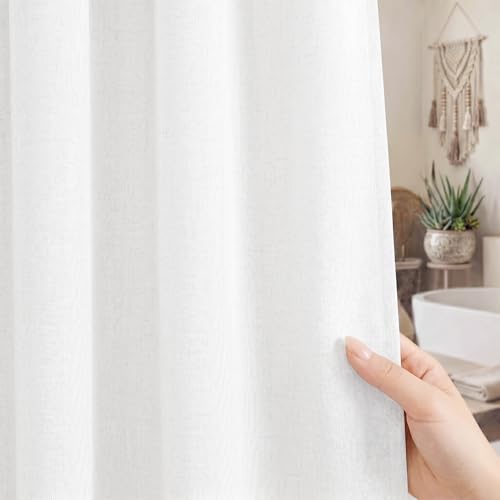 Seasonwood White Linen Shower Curtain Farmhouse Bathroom Decor 72x72 Inches