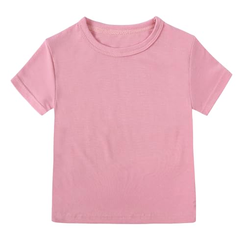 Image of Kids Tales Little Boys Girls Solid Color Short Sleeve Pullover T-Shirt | 12 Months - 4 Years, Round Neck, Solid Color, Short Sleeve, Soft Material, Casual Daily Wear, Sport Wear