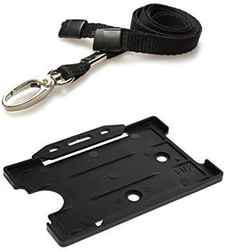 ID Card It Lanyard Neck Strap and ID Card Holder with Metal Lobster Clip and Recyclable Name Pass Badge Holder - Black