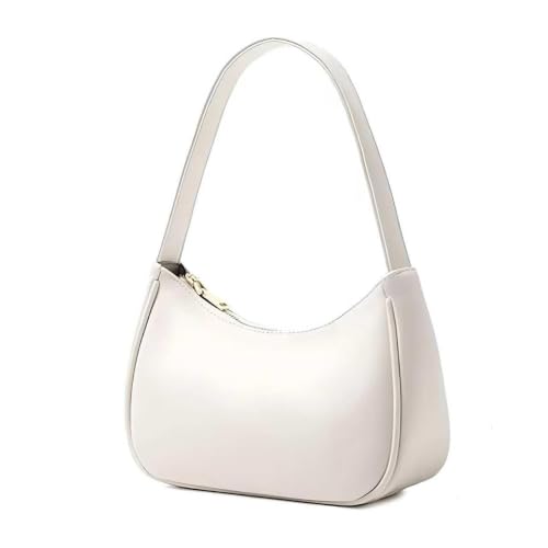 Crescent Shoulder Bags for Women Girls, Cute Hobo Tote Handbag Mini Clutch Purses Vegan Leather Handbags Underarm Bag with Zipper Closure (White)