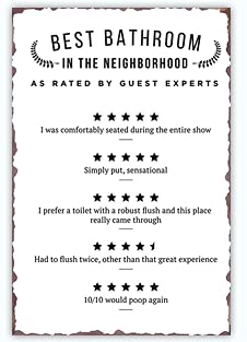Zovson Best Bathroom In The Neighborhood Vintage Metal Sign Bathroom Wall Art Decor Farmhouse Country Home Decor 8X12Inch #TOP3