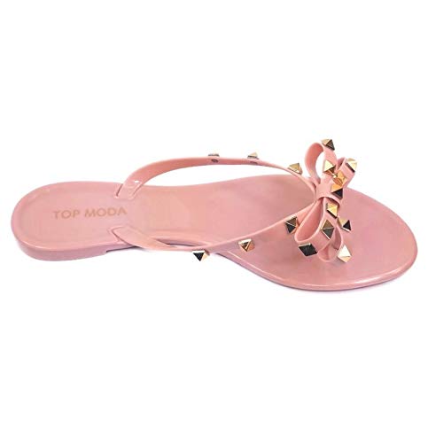 Image of TOP Moda Womens Studded Jelly Flip Flops Sandals with Bow