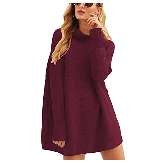 ANRABESS Women Oversized Casual Loose Turtleneck Long Sleeve Slouchy Baggy Knit Tunic Sweaters Pullover 2025 Fall Outfits Wine Red X-Small