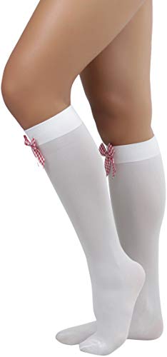 Image of ToBeInStyle Women's Opaque Knee High Nylon Fashion Socks Solid & w /Front Satin Bow