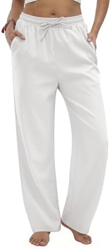 TOPYOGAS Women's Linen Casual Pants High Waist Drawstring Lounge ...