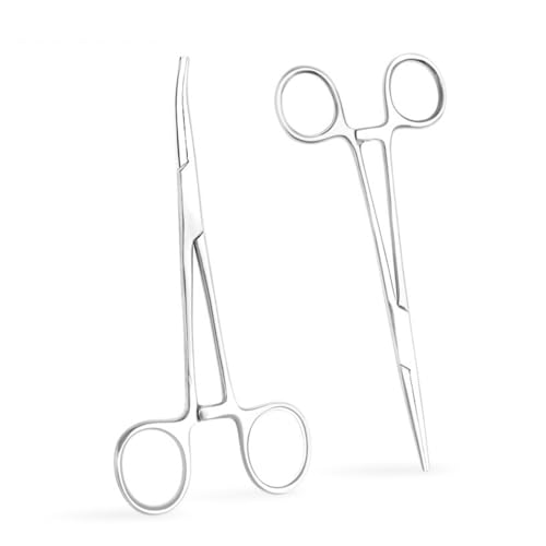 2 Piezas Alicates Rectos de 14cm, Acero Inoxidable Alicates para Pescar, Pinzas para Mascotas,Tijeras para el Cuidado de Mascotas, Soporte de aguja, Diseño de Diente de Sierra(Curvo y Recto)