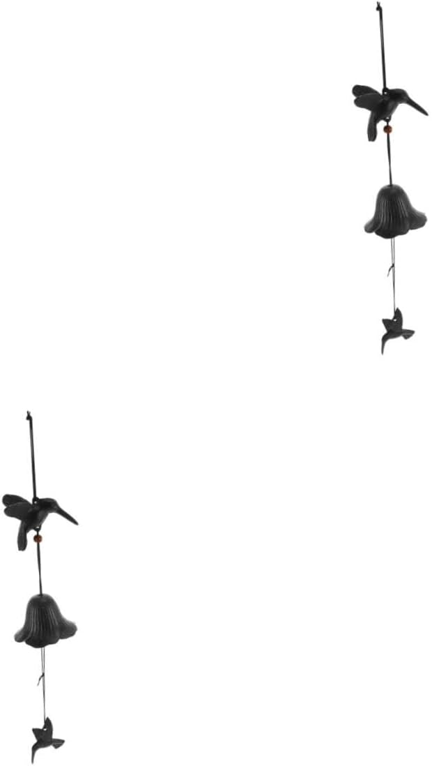 2pcs Retro Iron Wind Chime Deep Tone Solar Hummingbird Bells Wall Door Decor