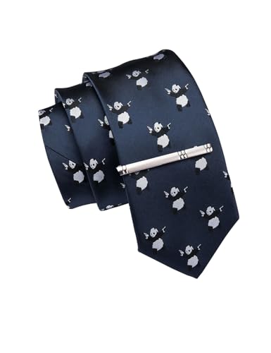Image of Barry.Wang Silk Ties for Men Fun Necktie and Tie Clip Set for Wedding Party Business Formal Extra Long