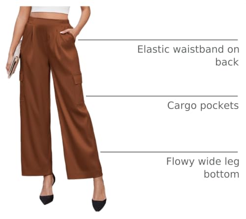 Image of ZAFUL Womens Satin Pants Wide Leg High Waisted Cargo Pants Silky Dressy Casual Slack Trousers