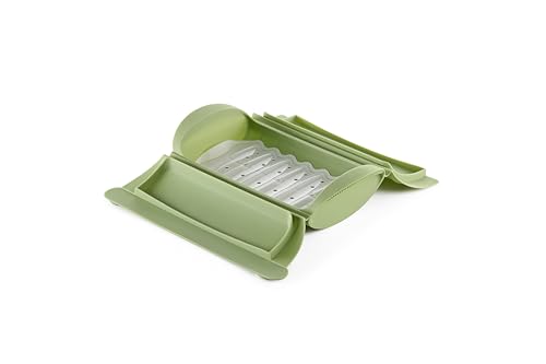 Lékué Estuche de vapor silicona platino Verde con bandeja, 1-2 personas, 650 ml