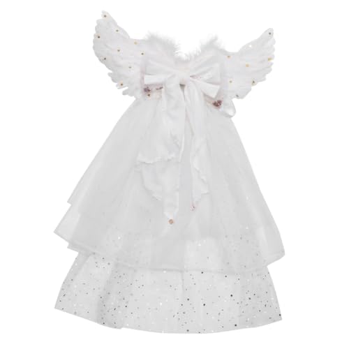 Ipetboom alas de angel para cosplay ángel exprimir traje vestido de ángel Vestido de niña vestido de gasa para niñas vestido retorcido de gasa angel vestido de fiesta pluma blanco