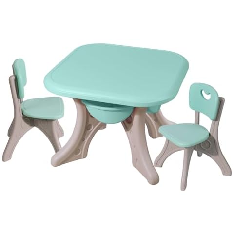 Domaker Table and Chairs Set with Center Storage Box, Table and Chairs (2 Chairs Included), Ideal for Arts, Crafts, Snack Time, Homework,Blue Cover