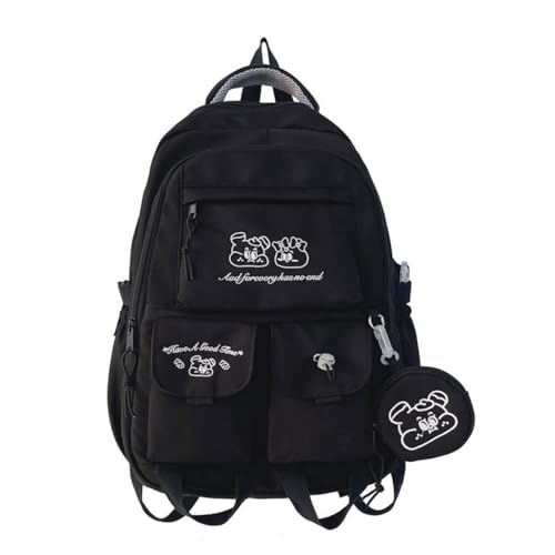 Sac à dos d'école pour adolescente bohème noir et blanc grand volume