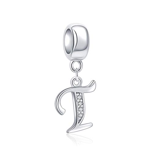 SoulBeads .925 Sterling Silver Letter T Beads Initial A-z Dangle Alphabet Crystal Charm Fits European Bracelet