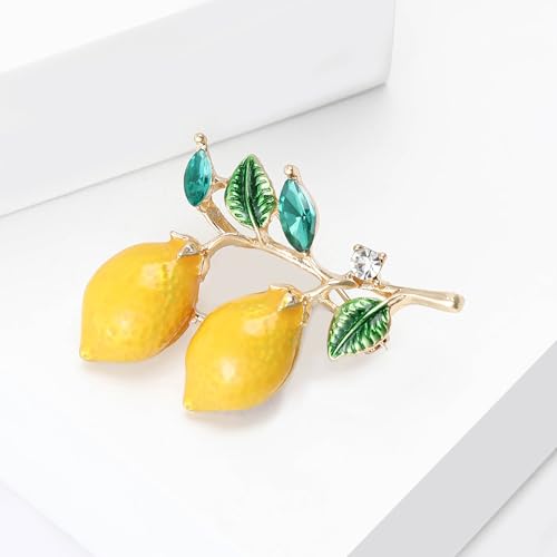 Image of Cute Lemon Brooch Pin for Women Rhinestone Fruit Little Brooch Sparkling Crystal Strawberry Cherry Enamel Pin Christmas Birthday Art Deco Jewelry Gifts