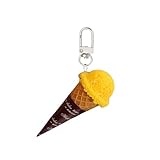 HSYHERE Boys Girls Funny Creative Novelty Stylish Mini Simulated Food Orange Shrimp Chicken Nugget Keychain Key Ring, Valentine Lover Christmas New Year Gift Bag Pendant -yellow icecream