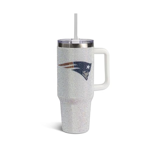 The Memory Company Officially Licensed NFL 40oz Stainless Steel Tumbler - Double Wall Insulated Travel Cup with Handle and Straw Lid - Crystal Rhinestone Design