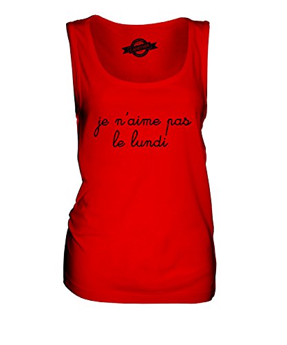Candymix "Je N'Aime PAS Le Lundi Lunedi Canotta Top da Donna, Taglia Large, Colore Rosso