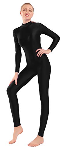 Mvefward Womens Turtleneck Back Zip One Piece Unitard Full Body Leotard Black XXL