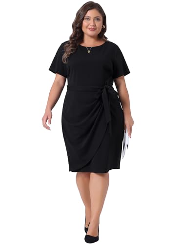 Agnes Orinda Women's Plus Size Office Dress 50s 60s Vintage Belted Tie Pencil Dress Bodycon Wear to Work Dresses3