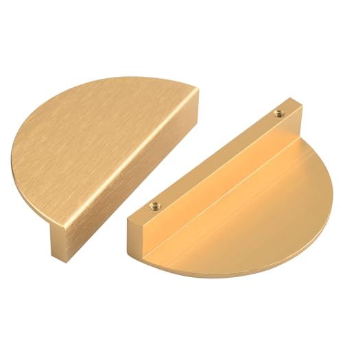 funifiti 4 Pack Finger Pulls 3 Inch Hole Center Brushed Brass Gold Closet Door Modern Handles for Cabinets and Drawers Half Moon Semi Circle Copper Color
