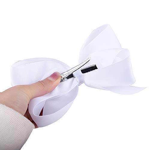 Deeka 12 Pcs 6" Big Hand-Made Grosgrain Ribbon Hair Bow Alligator Clips Hair Accessories For Little Teen Toddler Girls - White #TOP5