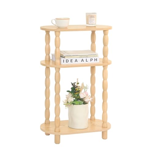 MaxSmeo Narrow End Table, Small Narrow Side Table for Small Space, 3-Tier Skinny End Table Nightstand for Bedroom, Living Room and Office (Natural)