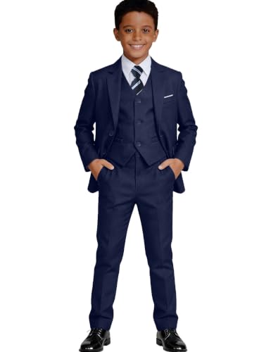 Image of Visaccy Boys Formal Suit Slim Fit Tuxedo Suits for Kids Ring Bearer Outfit | Toddler Boy Suits Set,Adjustable Waist,Dress Clothes
