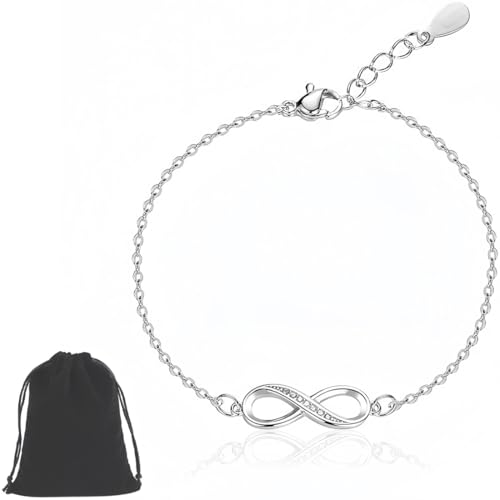 Bracelets Infini en Argent,Infinity Symbol Love Cadeau,d'Amitié Réglables,Zircon Brillant Cadeau D'anniversaire,pour Femme Fille Noël la Saint-Valentin