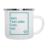 Spreadshirt Personalisierbare Emaille Tasse Selbst Gestalten mit Foto und Text Wunschmotiv Camping-Becher, weiß