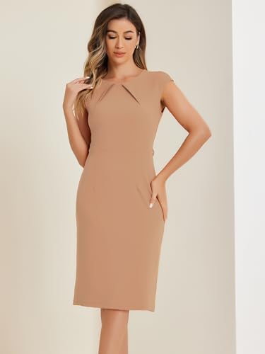 Image of Allegra K Business Dress for Women's Work Elegant 2026 Cap Sleeve Belted Office Sheath Dresses
