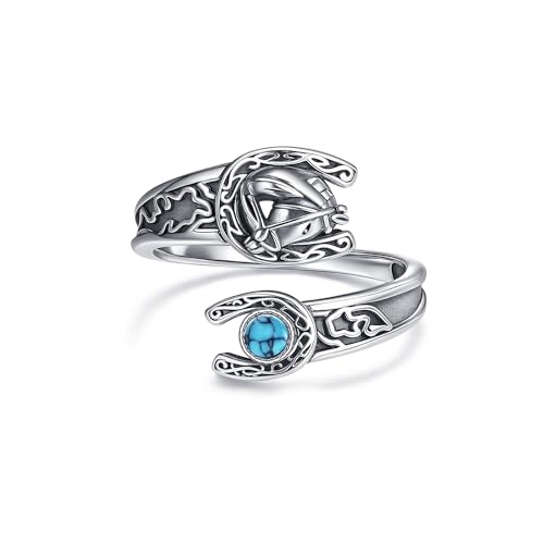Bague cuillère de cheval en argent sterling 925 ajustable de style western