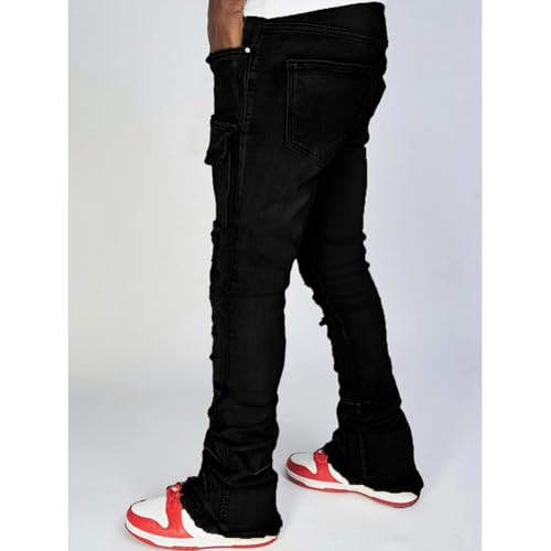 Mens Skinny Straight Leg Stacked Jeans Ripped Distressed Cargo Denim Pants2