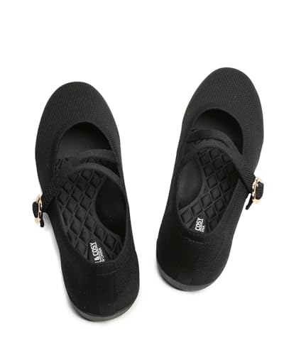 Image of Women's Flats Mary Jane Ballet Flats Comfortable Knit Casual Ballerina Walking Dressy Office Slip-on Shoes with Adjustable Straps