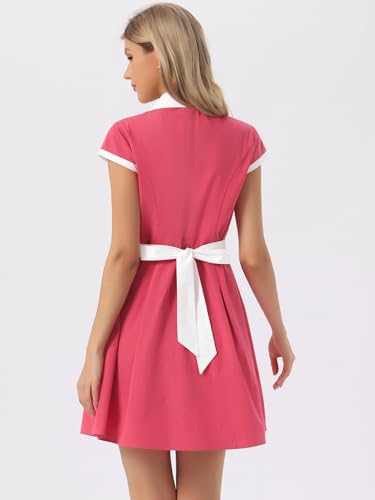 Image of Allegra K Women's Vintage Button Down Shirt Dress Notch Lapel Short Sleeve Belted Office Mini Short Dresses