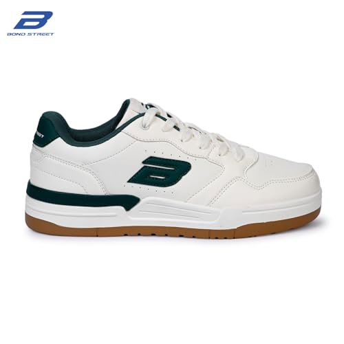 Image of Bond Street Men's White & Green Casual Sneakers | PU Upper Lace-Up Shoes for Men | Lightweight Footwear with Durable PVC Sole | Stylish & Comfortable Men's Fashion Sneakers