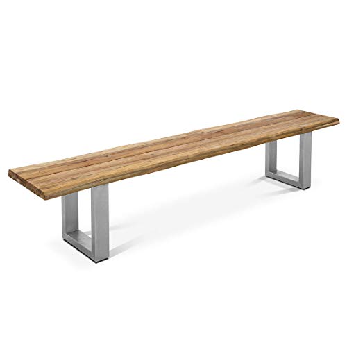 OUTLIV. Gartenbank Ascona, Wetterfeste Bank aus Edelstahl & recyceltem Teak, Robuste Outdoor-Sitzbank für Garten & Terrasse, Langlebig & Pflegeleicht, 200 cm