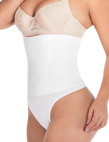 FLORATA Thong Shapewear Tummy Control Underwear for Women Seamless High Waist Body Shaper Panties Girdle White