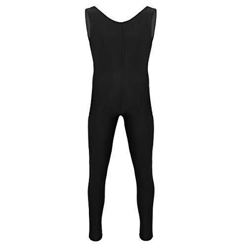 iEFiEL Men's Adults Scoop Neck Spandex Sleeveless Unitard Bodysuit Dancewear Black Large