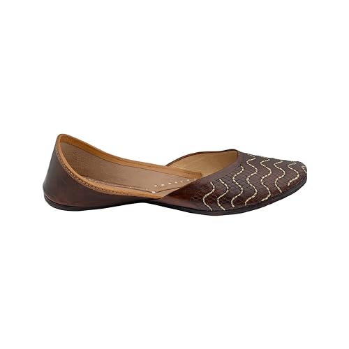 Image of KORAKARI Women's Traditional Ethnic Amber Punjabi Jutti, Leather Flat Comfortable Mojaris for Girls